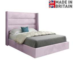 Rackhams Nuno Straight Winged Upholstered Soft Velvet Bed Frame - Pink - Pink - Super king - thumbnail 6