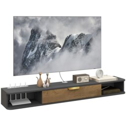 Rackhams 140 cm Floating TV Unit with Storage Entertainment Media Console Grey - Charcoal grey - thumbnail 2