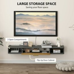 Rackhams 140 cm Floating TV Unit with Storage Entertainment Media Console Grey - Charcoal grey - thumbnail 4