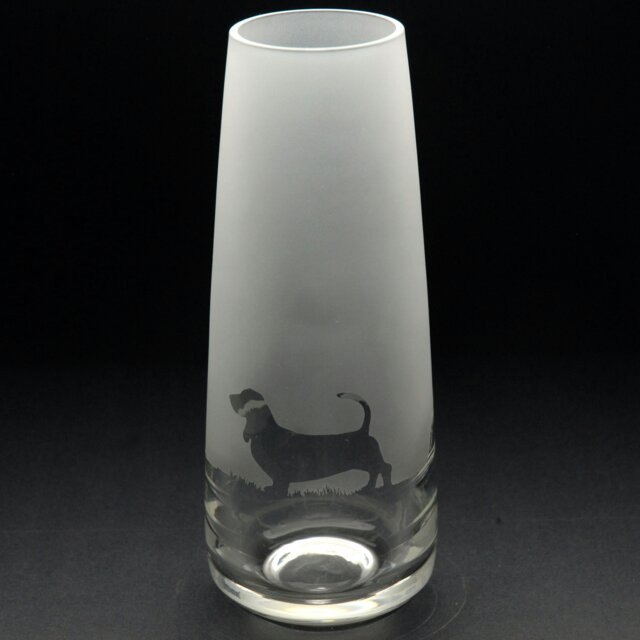 Rackhams Basset Hound Dog Glass Bud Vase - Hand Etched/Engraved Gift - image 1
