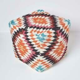 Rackhams Manila Orange and Pink Kilim Footstool Handwoven Beanbag Pouffe - 43 x 43 cm - thumbnail 3