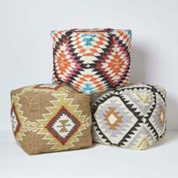 Rackhams Manila Orange and Pink Kilim Footstool Handwoven Beanbag Pouffe - 43 x 43 cm - thumbnail 5