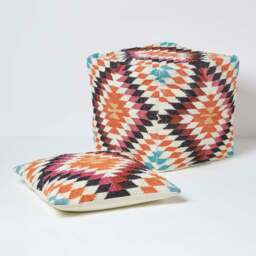 Rackhams Manila Orange and Pink Kilim Footstool Handwoven Beanbag Pouffe - 43 x 43 cm - thumbnail 6