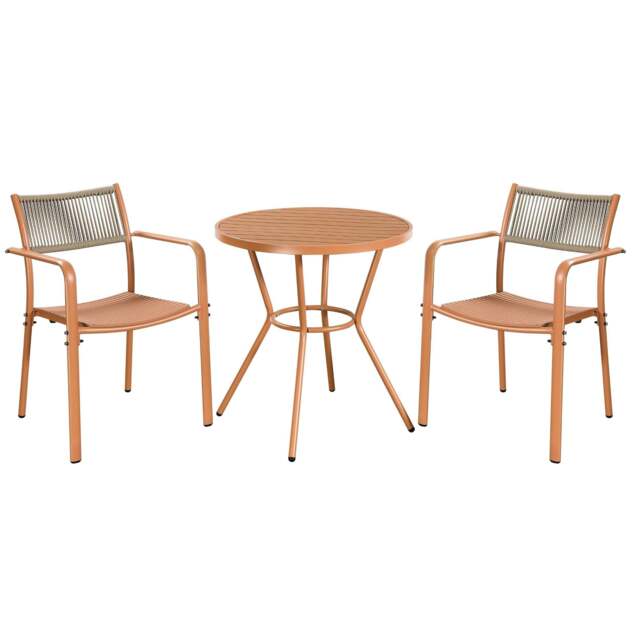 Rackhams 3 Piece Bistro Garden Set, Pair Of Rope Back Armchairs & Round Plastic Table, Moss Green - Terracotta - image 1