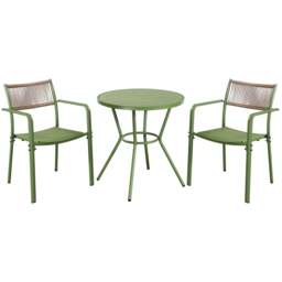 Rackhams 3 Piece Bistro Garden Set, Pair Of Rope Back Armchairs & Round Plastic Table, Moss Green - Terracotta - thumbnail 2