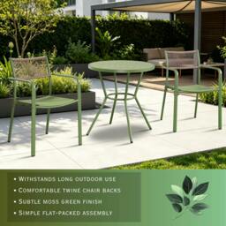 Rackhams 3 Piece Bistro Garden Set, Pair Of Rope Back Armchairs & Round Plastic Table, Moss Green - Terracotta - thumbnail 5