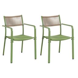 Rackhams 3 Piece Bistro Garden Set, Pair Of Rope Back Armchairs & Round Plastic Table, Moss Green - Terracotta - thumbnail 4