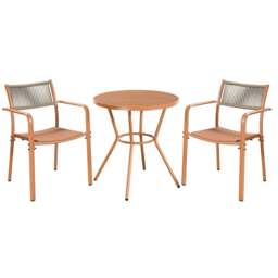 Rackhams 3 Piece Bistro Garden Set, Pair Of Rope Back Armchairs & Round Plastic Table, Moss Green - Terracotta