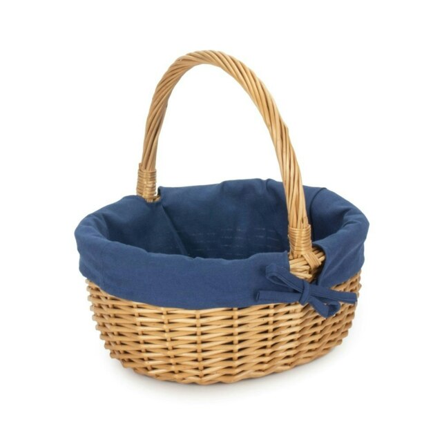 Rackhams Full Buff Willow Childs Oval Wicker Shopping Basket - Navy Blue - image 1