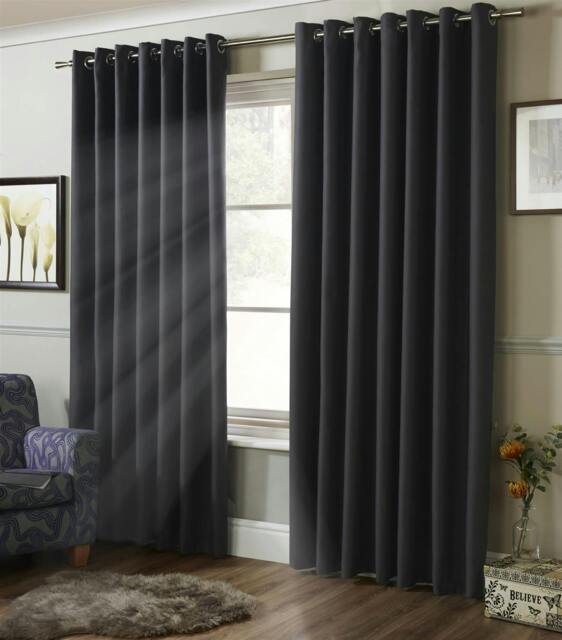Rackhams Plain Blackout Ring top Curtains - Charcoal - 168cm width x 137cm drop