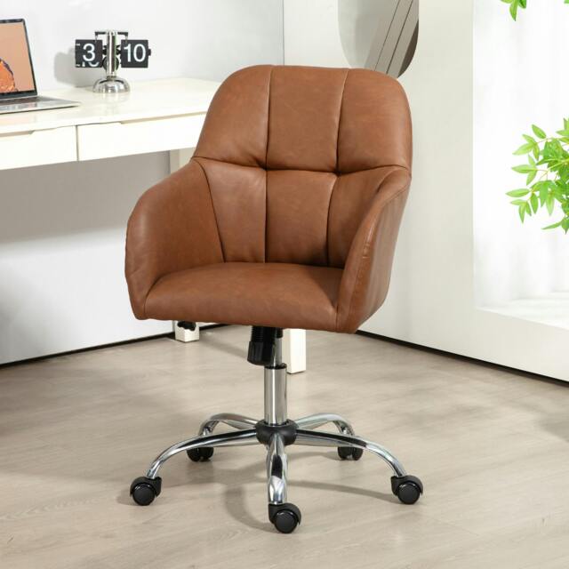 Rackhams Computer Desk Chair with PU Leather, Swivel Wheels, Grey - image 1