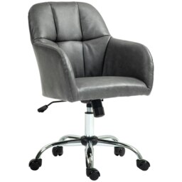 Rackhams Computer Desk Chair with PU Leather, Swivel Wheels, Grey - Brown - thumbnail 3