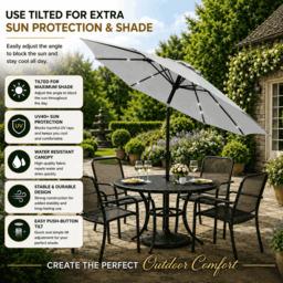 Rackhams Garden Parasol Solar LED 2.7M ,Tilting Table Umbrella with Crank Handle, Protection UV40, Includes Parasol Cover- Grey - thumbnail 6