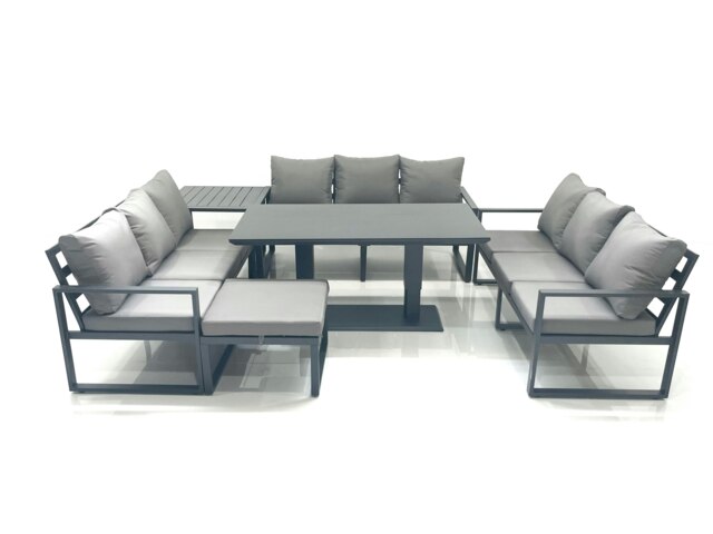 Rackhams 10 Seater Garden Sofa Set Aluminium Furniture Rising Dining Tabe Set with Side Table Big Footstool Dark Grey - image 1