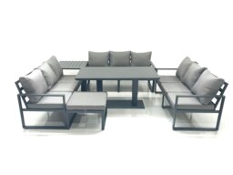Rackhams 10 Seater Garden Sofa Set Aluminium Furniture Rising Dining Tabe Set with Side Table Big Footstool Dark Grey - thumbnail 1