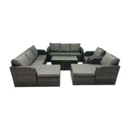 Rackhams Rattan Garden Outdoor Furniture Set 3 Seater Sofa Reclining Chair Coffee Table with 4 Footstools Dark Grey Mixed - thumbnail 1
