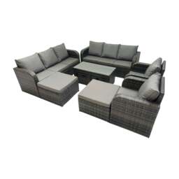 Rackhams Rattan Garden Outdoor Furniture Set 3 Seater Sofa Reclining Chair Coffee Table with 4 Footstools Dark Grey Mixed - thumbnail 2
