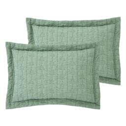 Rackhams Tamba Leaf Pinsonic Quilted Oxford Pillowcase Pair Green - Green - thumbnail 4