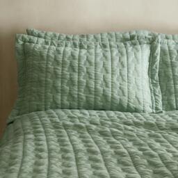 Rackhams Tamba Leaf Pinsonic Quilted Oxford Pillowcase Pair Green - Green