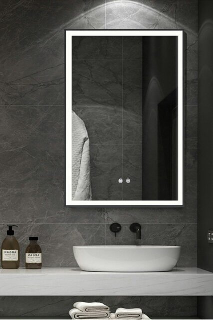 Rackhams 50cm x 70cm Rectangular Anti-fog Bathroom Vanity Mirror Touch Sensor - Black - image 1