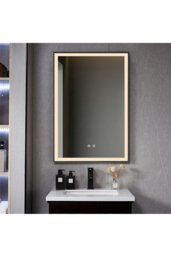 Rackhams 50cm x 70cm Rectangular Anti-fog Bathroom Vanity Mirror Touch Sensor - Black - thumbnail 3