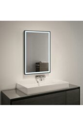 Rackhams 50cm x 70cm Rectangular Anti-fog Bathroom Vanity Mirror Touch Sensor - Black - thumbnail 2