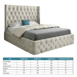 Rackhams Turin Straight Winged Upholstered Soft Velvet Bed Frame - Cream - Silver - Small single - thumbnail 4