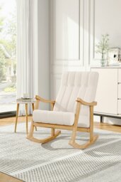 Rackhams Velvet Upholstered Tufting Rocking Chair - Beige - thumbnail 2