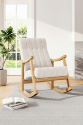 Rackhams Velvet Upholstered Tufting Rocking Chair - Beige - thumbnail 1