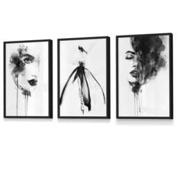 Rackhams Set of 3 Framed Fashion Wall Art Prints from Watercolour Illustrations - 42x59cm (A2) - Light Walnut - thumbnail 3