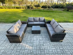 Rackhams Patio Garden Furniture Sets Wicker 9 Seater Outdoor Rattan Furniture Sofa Sets with Square Coffee Table - thumbnail 2