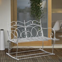 Rackhams 2 Seater Metal Garden Bench Outdoor Rocking Chair Patio White Love Seat - thumbnail 1