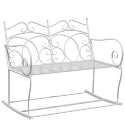 Rackhams 2 Seater Metal Garden Bench Outdoor Rocking Chair Patio White Love Seat - thumbnail 2