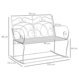 Rackhams 2 Seater Metal Garden Bench Outdoor Rocking Chair Patio White Love Seat - thumbnail 5