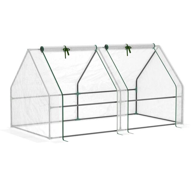 Rackhams Mini Small Greenhouse with Steel Frame & PE Cover & Zipped Window Poly tunnel Steeple for Plants Vegetables, 180 x 90 x 90 cm, White - image 1
