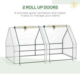 Rackhams Mini Small Greenhouse with Steel Frame & PE Cover & Zipped Window Poly tunnel Steeple for Plants Vegetables, 180 x 90 x 90 cm, White - thumbnail 6