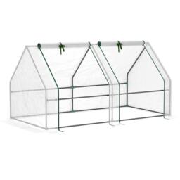 Rackhams Mini Small Greenhouse with Steel Frame & PE Cover & Zipped Window Poly tunnel Steeple for Plants Vegetables, 180 x 90 x 90 cm, White - thumbnail 1