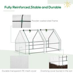 Rackhams Mini Small Greenhouse with Steel Frame & PE Cover & Zipped Window Poly tunnel Steeple for Plants Vegetables, 180 x 90 x 90 cm, White - thumbnail 4