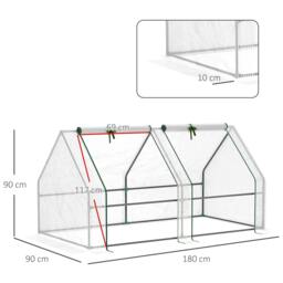 Rackhams Mini Small Greenhouse with Steel Frame & PE Cover & Zipped Window Poly tunnel Steeple for Plants Vegetables, 180 x 90 x 90 cm, White - thumbnail 2