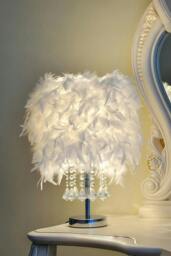 Rackhams Modern Feather Bedside Table Lamp - White - One Size - thumbnail 2