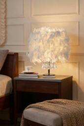 Rackhams Modern Feather Bedside Table Lamp - White - One Size - thumbnail 1
