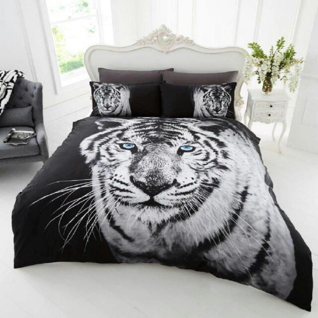 Rackhams 3D Duvet Cover and Pillowcase Set - White Tiger - Single (135cm x 200cm)