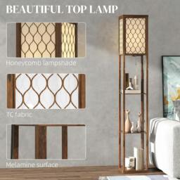 Rackhams Modern Floor Lamp Light with 3 Shelves Fabric Lampshade, Rustic Brown - Bulb not included - MDF, Cotton - Floor Lamp - thumbnail 3