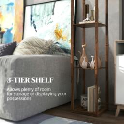 Rackhams Modern Floor Lamp Light with 3 Shelves Fabric Lampshade, Rustic Brown - Bulb not included - MDF, Cotton - Floor Lamp - thumbnail 6