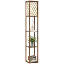 Rackhams Modern Floor Lamp Light with 3 Shelves Fabric Lampshade, Rustic Brown - Bulb not included - MDF, Cotton - Floor Lamp - thumbnail 2