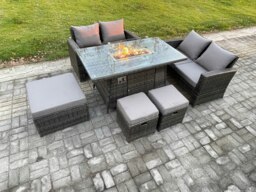 Rackhams 7 Seater Rattan Garden Furniture Set Outdoor Lounge Sofa Chair Gas Fire Pit Dining Table Set With 3 Footstools Double Seat Sofa - thumbnail 2