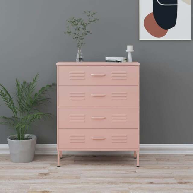 Rackhams Chest of Drawers Pink 80x35x101.5 cm Steel