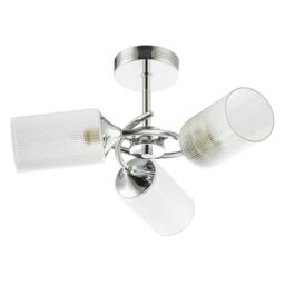 Rackhams Modern Chrome Ceiling Light with Cylindrical Lined Clear Glass Shades - thumbnail 3