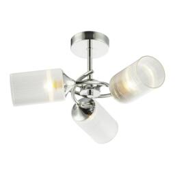 Rackhams Modern Chrome Ceiling Light with Cylindrical Lined Clear Glass Shades - thumbnail 2