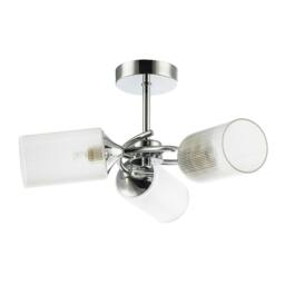 Rackhams Modern Chrome Ceiling Light with Cylindrical Lined Clear Glass Shades - thumbnail 6